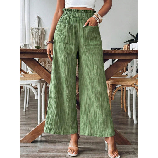 Damen luftige Palazzohose mit elastischem Bund und großen Taschen R&B