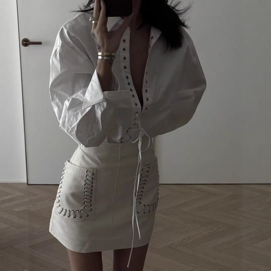Damen Blusenshirt mit Rüschendesign und eleganter Schnürung R&B