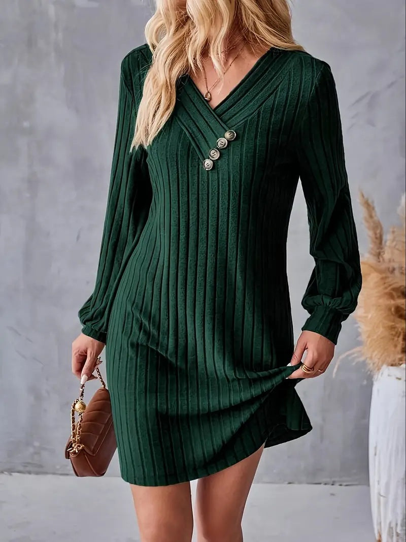 Damen Röhrenkleid mit elegantem V-Ausschnitt und dekorativen Knöpfen R&B