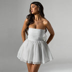 Damen Strapless Minikleid mit schimmerndem Tüllsaum und elastischem Bund