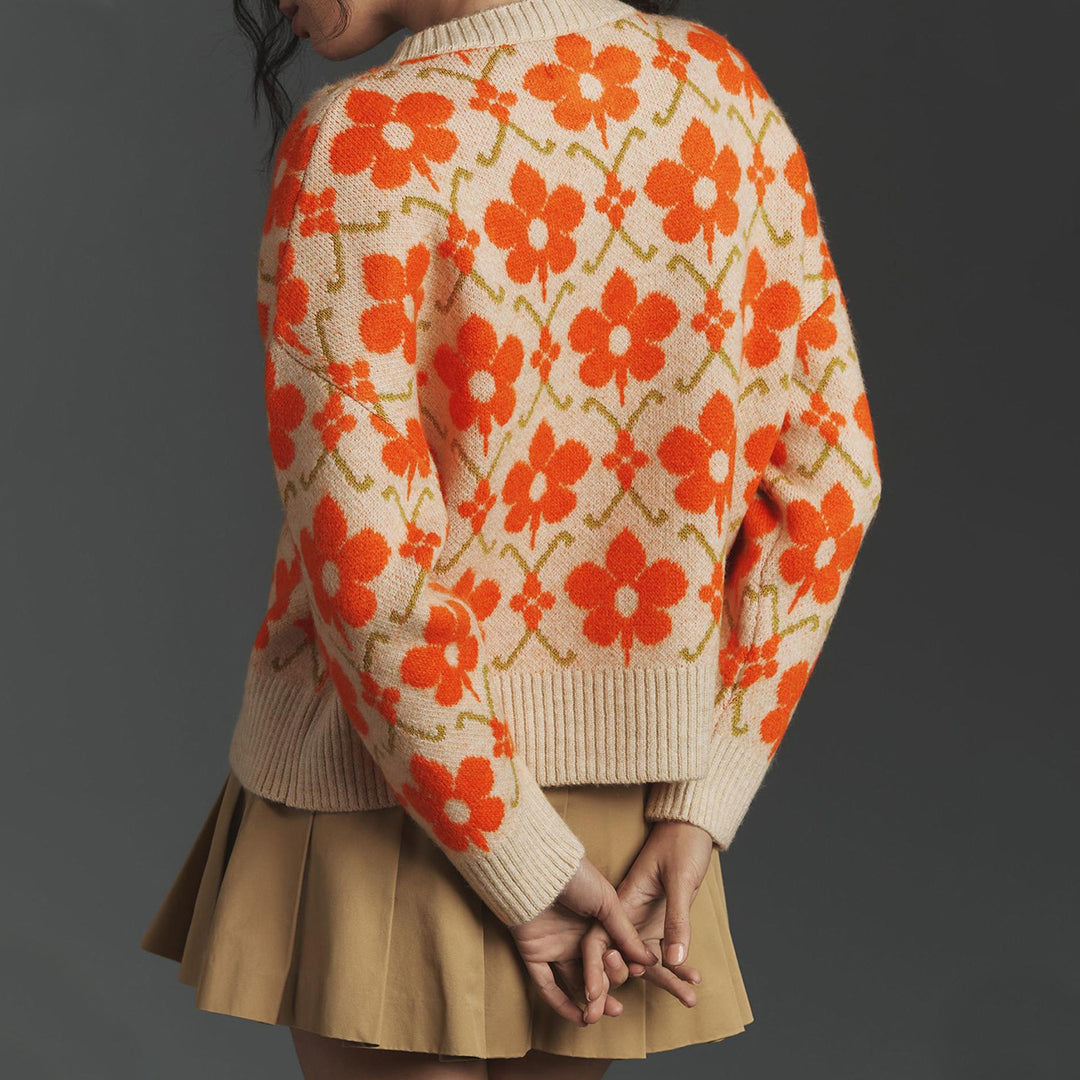 Damen florale Strickjacke mit Knöpfen und angenehmer Passform R&B