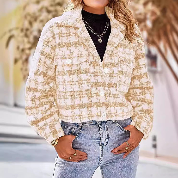 Damen Karierte Cropped Jacke R&B