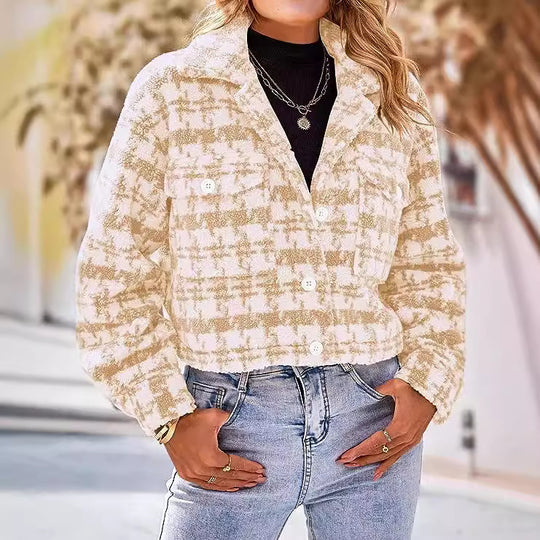 Damen Karierte Cropped Jacke R&B
