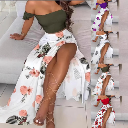 Damen Maxirock mit floralem Design und hohem Schlitz R&B