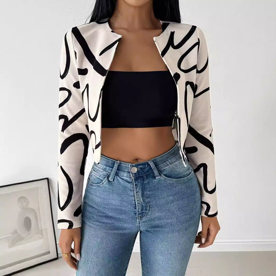 Damen elegante Kurzjacke mit einzigartigem grafischem Muster R&B