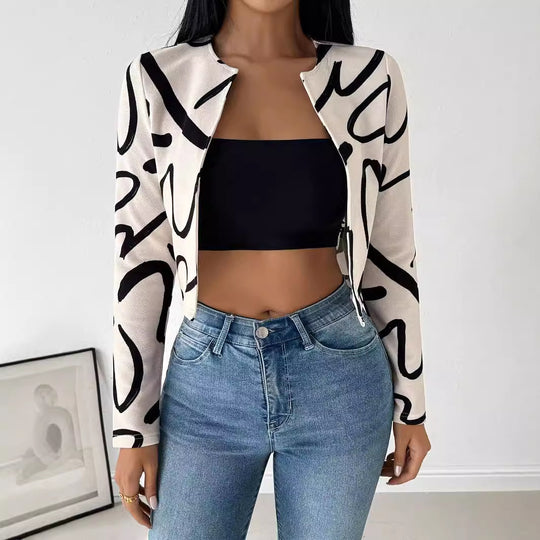 Damen elegante Kurzjacke mit einzigartigem grafischem Muster R&B