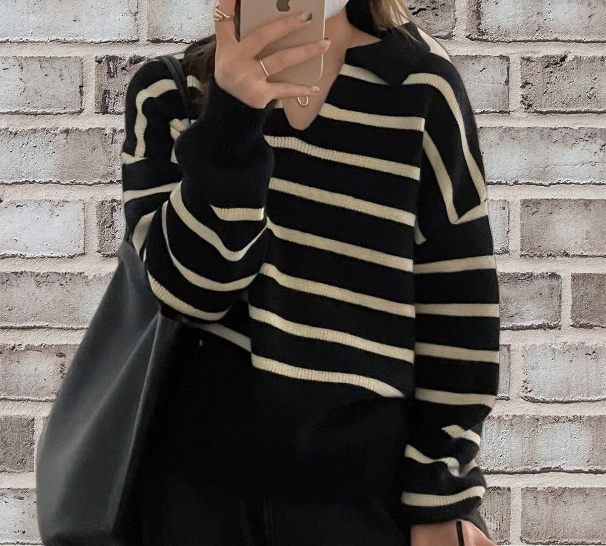 Damen gestreifter Pullover R&B