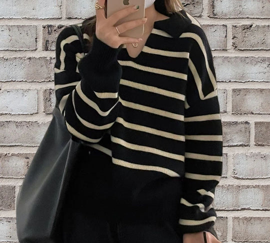 Damen gestreifter Pullover R&B