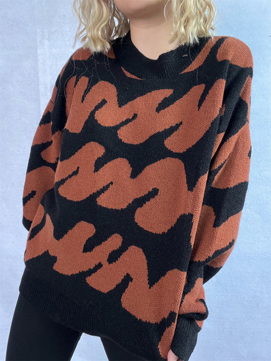Damen lässiger Pullover mit modernem Farbblockdesign und voluminösen Ärmeln R&B