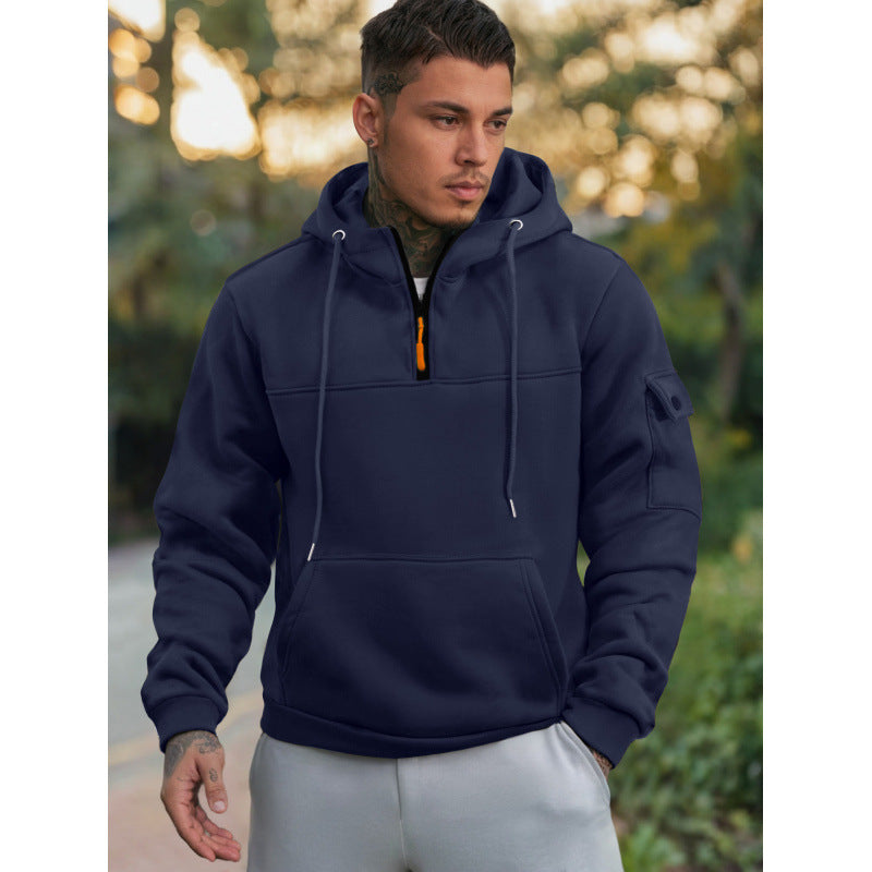Herren Funktionaler Kapuzenpullover mit Halbreißverschluss und Seitentaschen R&B