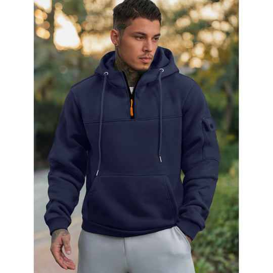 Herren Funktionaler Kapuzenpullover mit Halbreißverschluss und Seitentaschen R&B