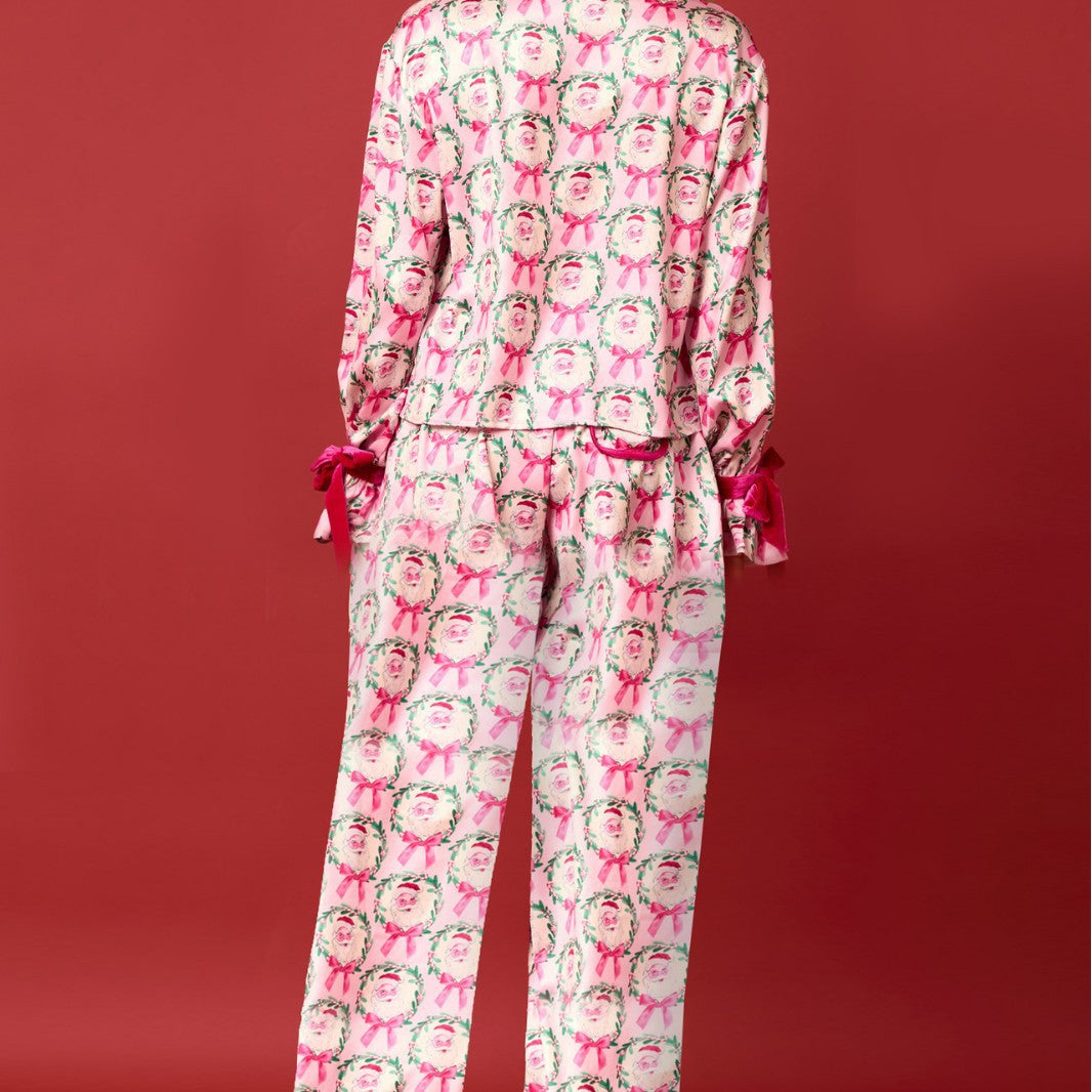 Damen luxuriöses Satin-Pyjama-Set mit niedlichem Nutcracker-Motiv R&B