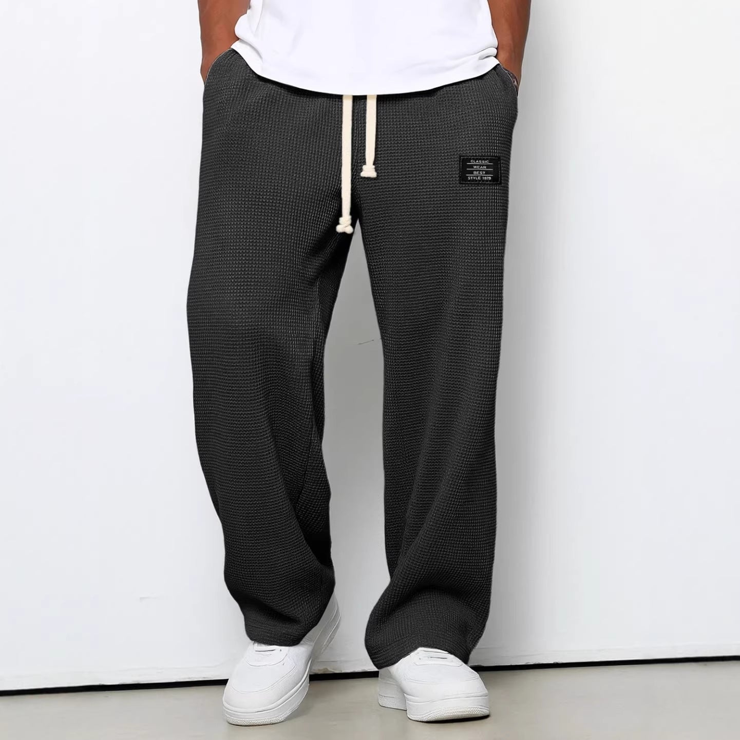 Herren nan lässige Waffelstrick Loungehose mit Kordelzug und geradem Schnitt R&B