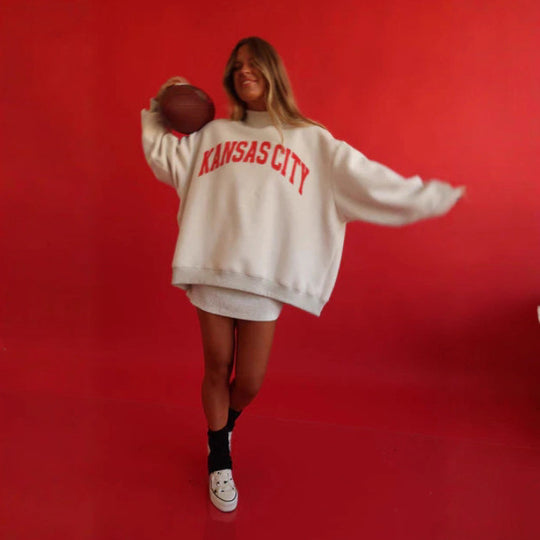 Damen nan weit geschnittener Sweatpullover mit Teddybär-Print und Stehkragen R&B
