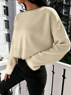 Damen Cropped Strickpullover mit feiner Rippenstruktur und lässigem Schnitt R&B