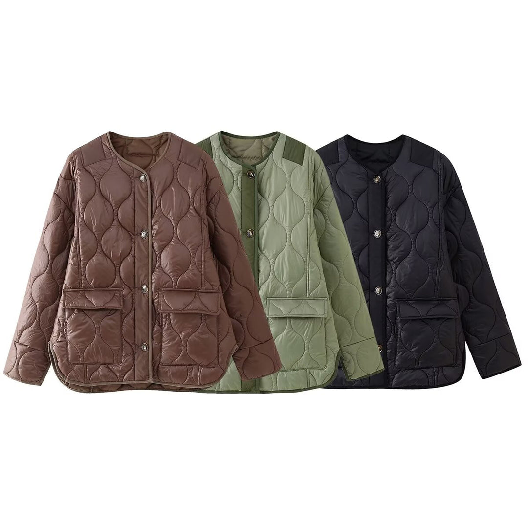 Damen Quilted Jacke mit Knopfverschluss und praktischen Taschen R&B