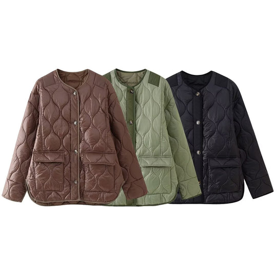Damen Quilted Jacke mit Knopfverschluss und praktischen Taschen R&B