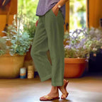 Damen nan lässige Cropped-Hose mit geradem Bein, dezenter Bügelfalte und seitlichen Eingrifftaschen R&B