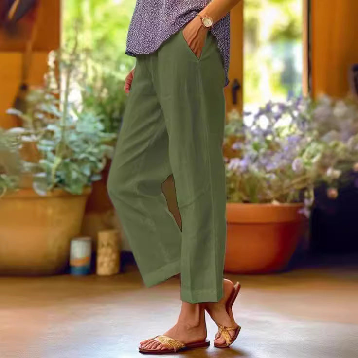 Damen nan lässige Cropped-Hose mit geradem Bein, dezenter Bügelfalte und seitlichen Eingrifftaschen R&B