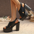 Damen Plateau-Sandaletten mit verstellbarem Riemendesign und robustem Blockabsatz R&B