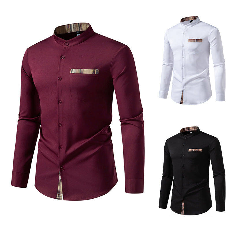 Herren elegantes Langarmhemd mit karierten Akzenten R&B
