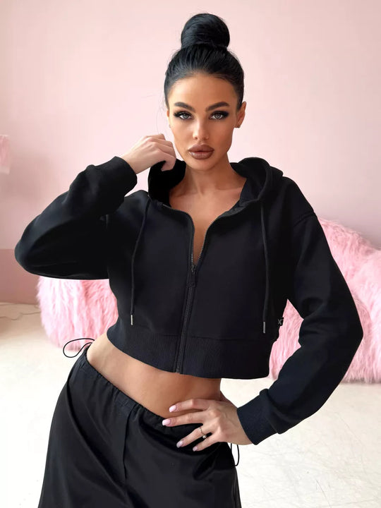 Damen Cropped Hoodie mit Reißverschluss und lässigem Schnitt R&B