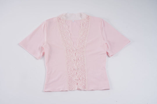 Damen elegantes Kurzarmoberteil mit zarten Spitzenakzenten R&B