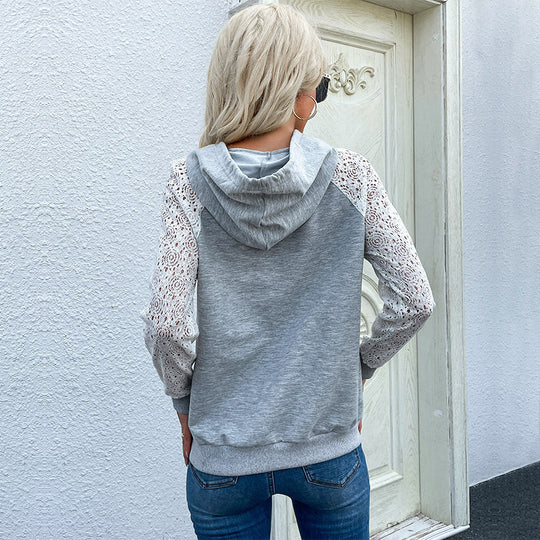 Damen Kapuzenpullover mit Spitze und komfortablem Schnitt R&B
