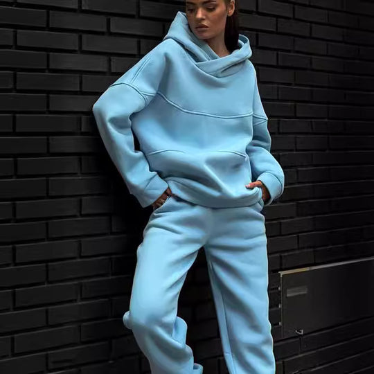 Damen lässiges Hooded Sweatset mit Ziernähten R&B