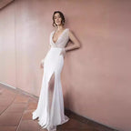 Damen Hochgeschlitztes Abendkleid mit transparentem Oberteil und Perlenapplikationen R&B