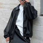 Damen modische Kunstlederjacke im lässigen Oversized-Schnitt R&B