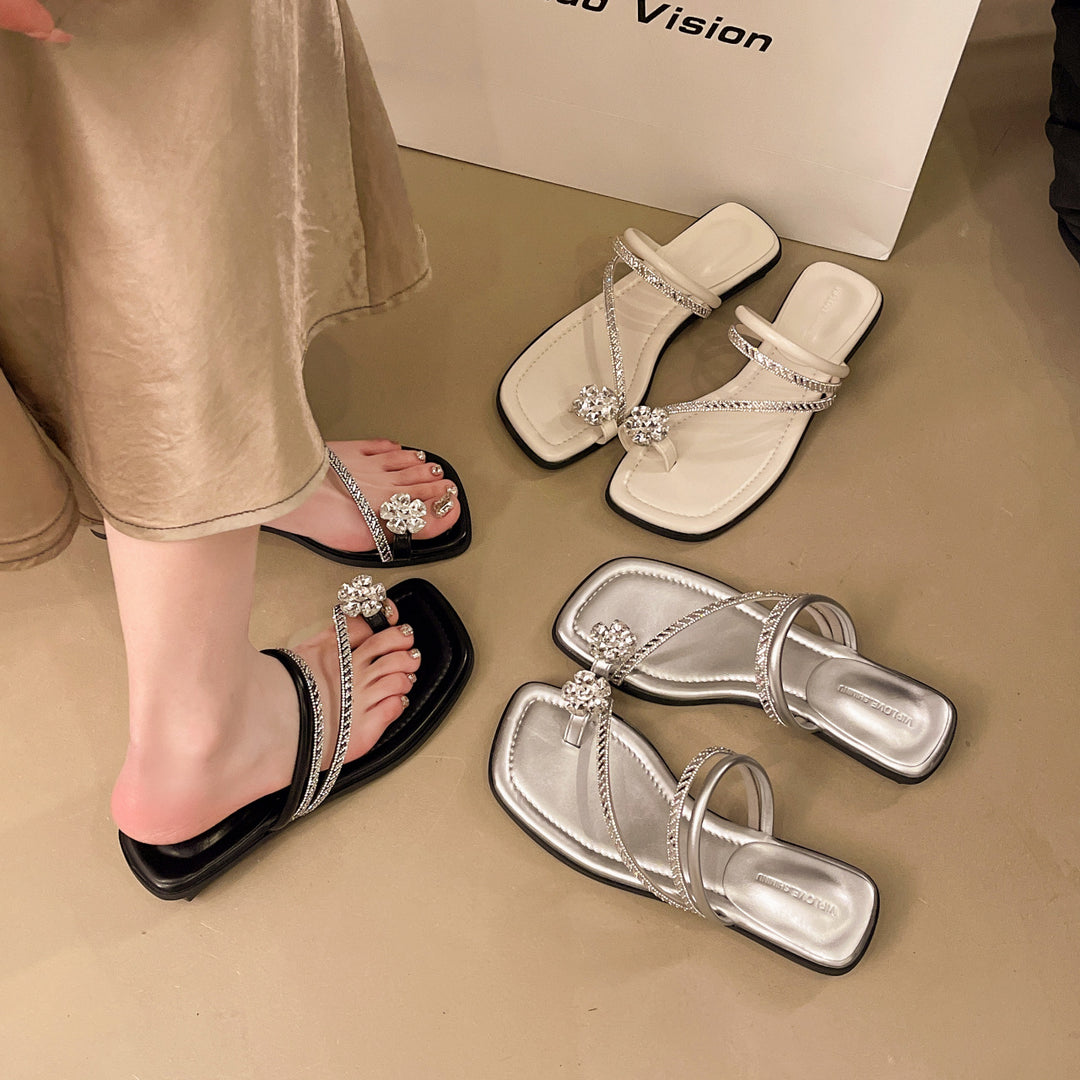 Damen Glamouröse Flip-Flops mit funkelndem Strass und elegantem Riemendesign R&B