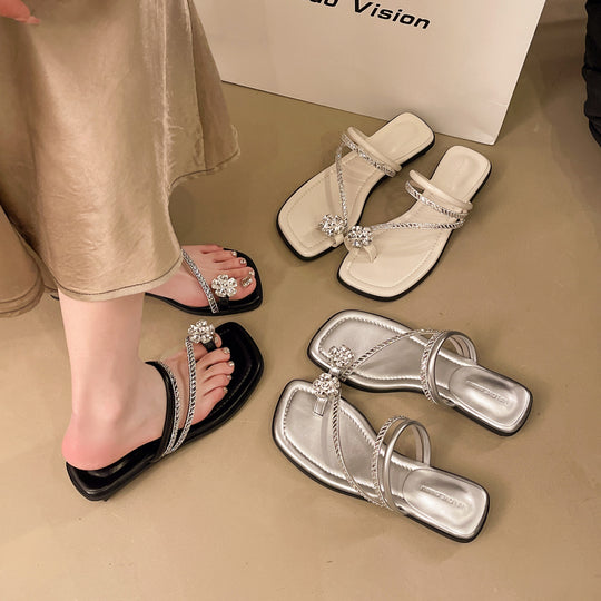 Damen Glamouröse Flip-Flops mit funkelndem Strass und elegantem Riemendesign R&B