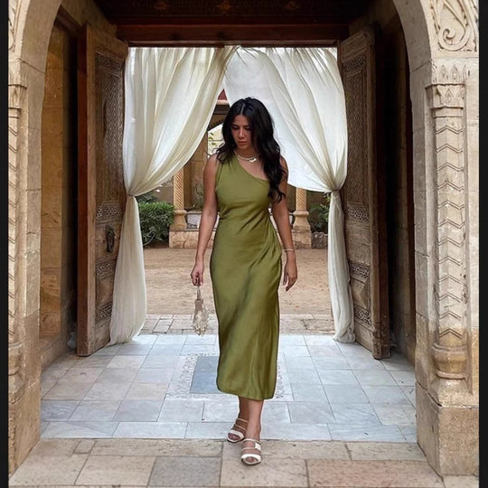 Damen Asymmetrisches Maxikleid im modischen Farbverlauf R&B