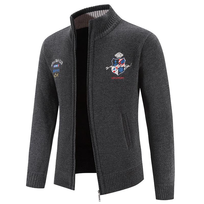 Herren modische Strickjacke mit hohem Kragen und detailreicher Stickerei R&B