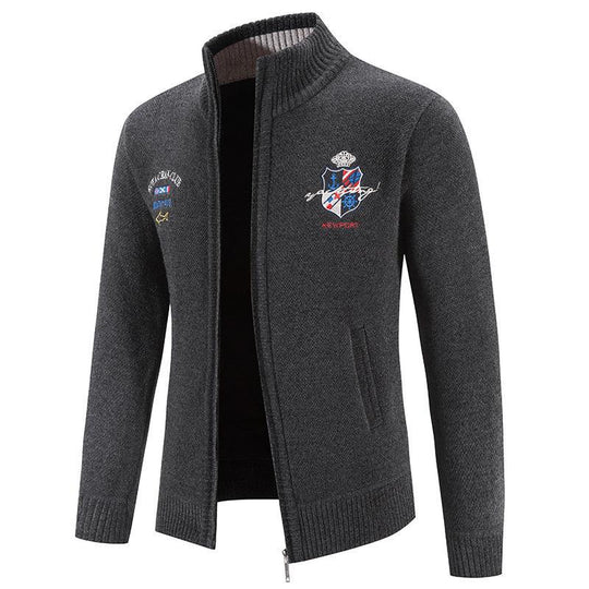 Herren modische Strickjacke mit hohem Kragen und detailreicher Stickerei R&B