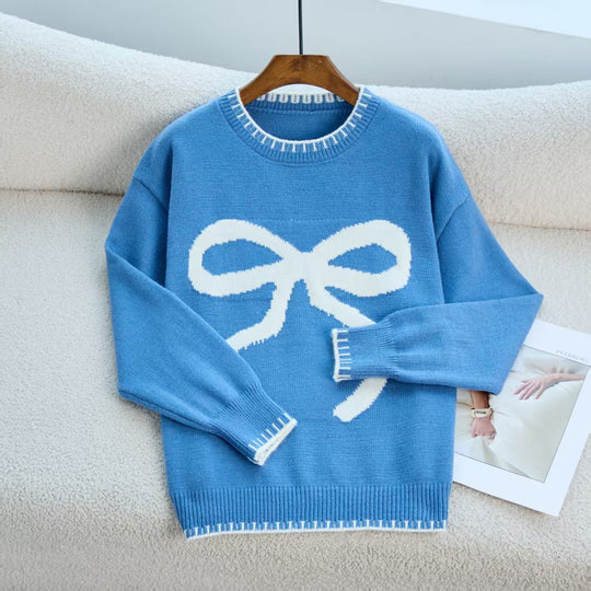 Damen Gemütlicher Sweatpullover mit Schleifenmotiv und bequemen Ärmeln R&B