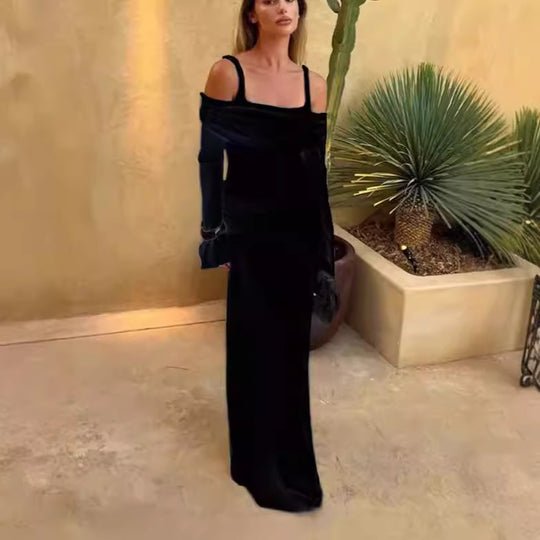 Damen Elegantes Maxikleid mit schulterfreiem Design und Raffungen R&B