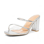Damen stylische Blockabsatz-Sandalen mit transparenten Riemen R&B