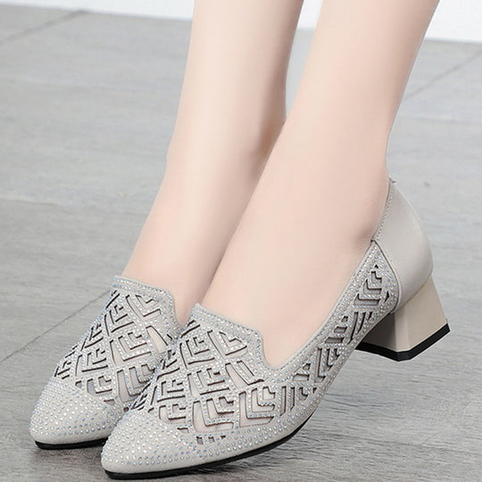 Damen Elegante Slipper mit modischem Perlenmuster und komfortablem Blockabsatz R&B