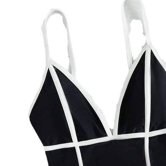 Damen eleganter Badeanzug mit Kontrastnähten R&B
