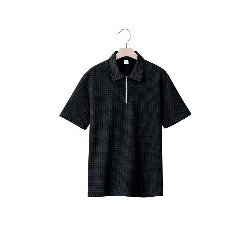 Herren Kurzarm Polo-Shirt mit strukturiertem Design und Reißverschluss R&B