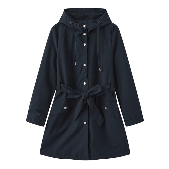 Damen modische Outdoorjacke mit Gürtel und Kapuze R&B