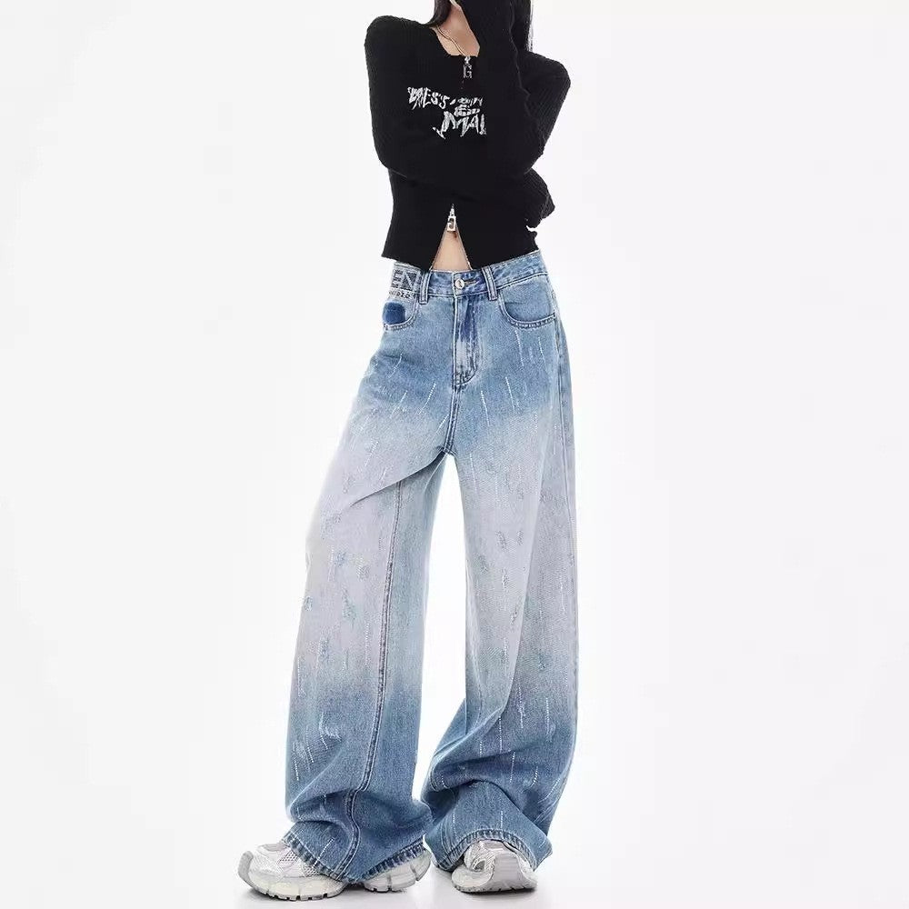 Damen Weit geschnittene Jeans mit hoch geschnittenem Bund und modischen Details R&B