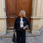Damen Weit geschnittene Denim-Hose mit modischem Aufschlag R&B