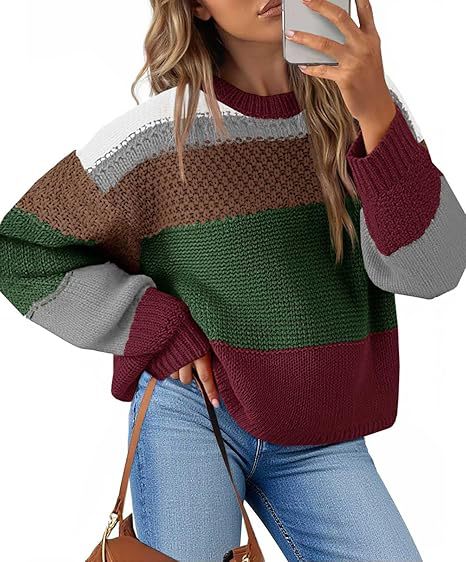 Damen Grobstrickpullover mit Farbblockdesign und oversized Schnitt R&B