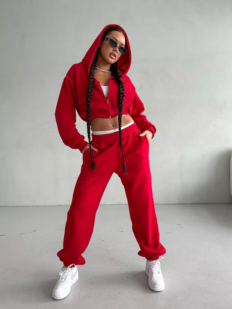 Damen cropped Sportjacke und lockere Jogginghose Set R&B