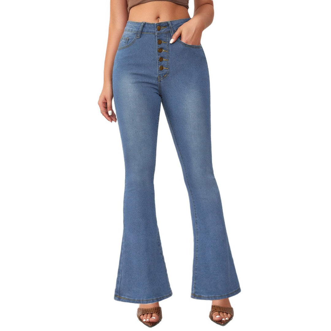 Damen Flared Jeans mit hohem Bund und Knopfdetail R&B