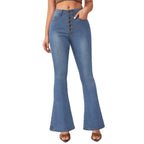 Damen Flared Jeans mit hohem Bund und Knopfdetail R&B