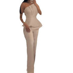 Damen elegantes One-Shoulder Top mit weit geschnittenen Hochwasserhosen R&B